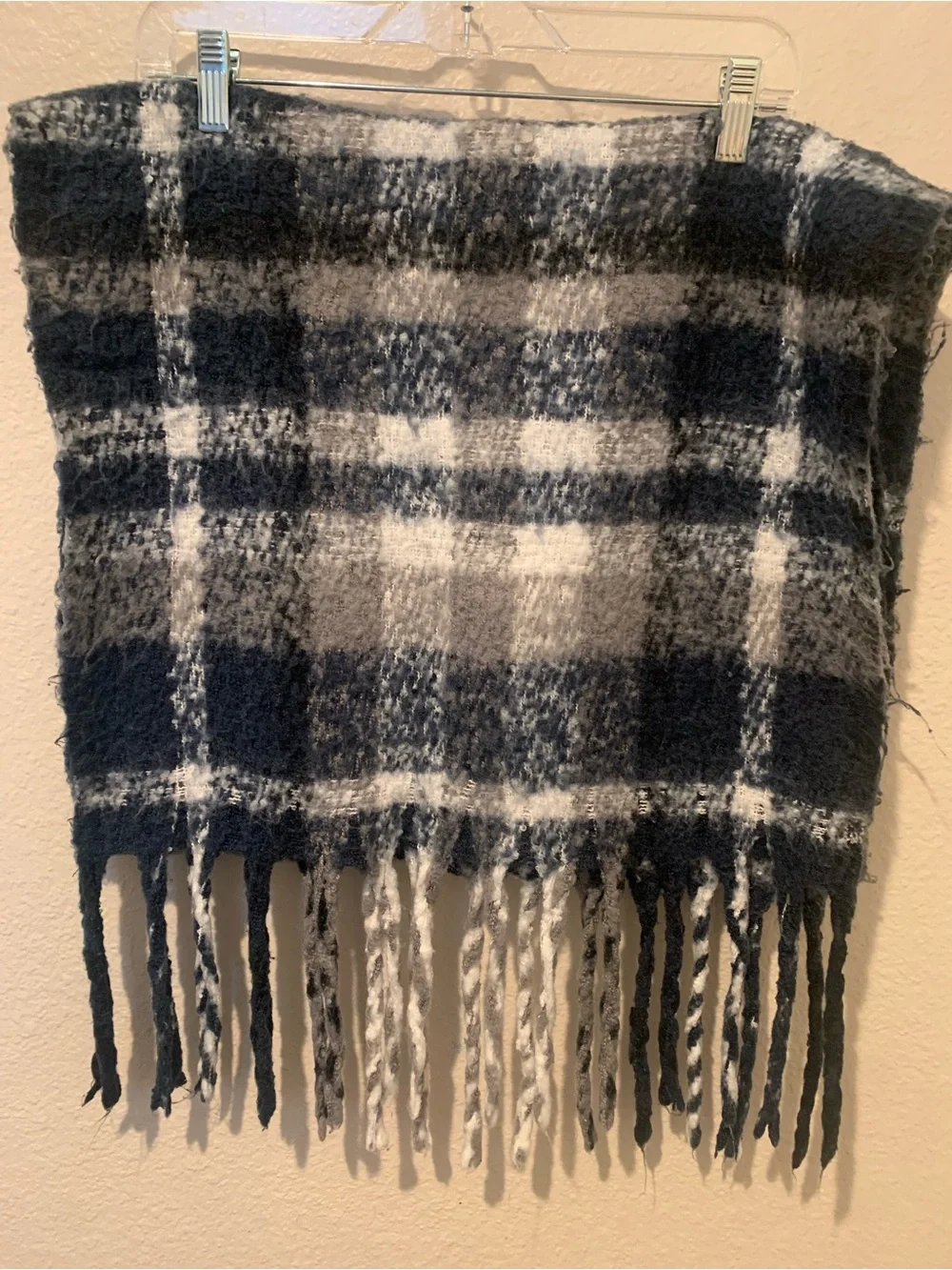 Arianna  By Howard’s Plaid Fringe  Scarf /Throw Blanket - Black & Gray -